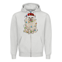 Dove Grey white pomeranian with christmas lights Zipper Hoodie - RanaPortraitStore