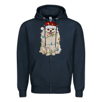 Navy white pomeranian with christmas lights Zipper Hoodie - RanaPortraitStore