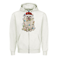 Oatmeal Heather white pomeranian with christmas lights Zipper Hoodie - RanaPortraitStore