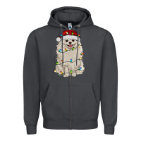 Smoke white pomeranian with christmas lights Zipper Hoodie - RanaPortraitStore