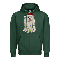 Sports Green white pomeranian with christmas lights Zipper Hoodie - RanaPortraitStore