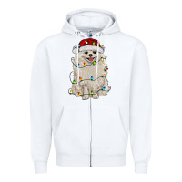 White white pomeranian with christmas lights Zipper Hoodie - RanaPortraitStore