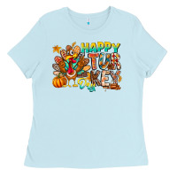 Baby Blue Happy Turkey Day Ladies Tee - CowhideDigitalArt