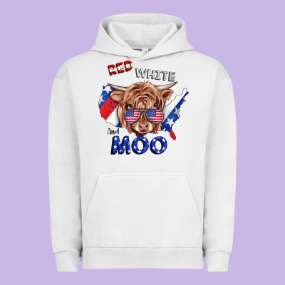 Red White And Moo Cow Urban Hoodie Designed By Ranaportraitstore