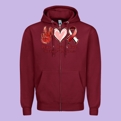 Peace Love Cure Heart And Neck Cancer Zipper Hoodie Designed By Jasminsmagicworld