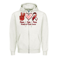Oatmeal Heather Peace Love Cure Heart And Neck Cancer Zipper Hoodie - Jasminsmagicworld
