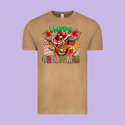 Happy Christmas Cow Vintage Tee Designed By Cowhidedigitalart
