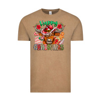 Vintage Coffee Happy Christmas Cow Vintage Tee - CowhideDigitalArt