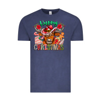 Vintage Denim Happy Christmas Cow Vintage Tee - CowhideDigitalArt