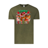 Vintage Olive Happy Christmas Cow Vintage Tee - CowhideDigitalArt