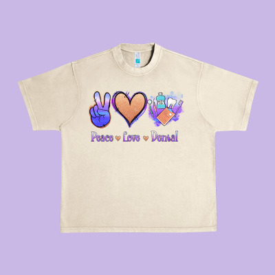 Peace Love Dental Urban Heavy Tee Designed By Jasminsmagicworld