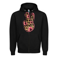 Black Floral Leopard Peace Sign Zipper Hoodie - Jasminsmagicworld