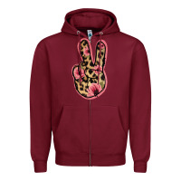 Burgundy Floral Leopard Peace Sign Zipper Hoodie - Jasminsmagicworld