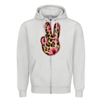 Dove Grey Floral Leopard Peace Sign Zipper Hoodie - Jasminsmagicworld