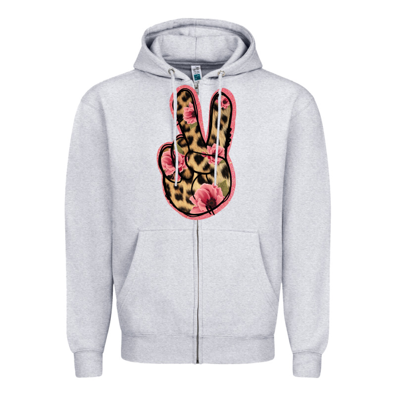 Floral Leopard Peace Sign Zipper Hoodie by Jasminsmagicworld | Teevron