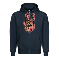 Navy Floral Leopard Peace Sign Zipper Hoodie - Jasminsmagicworld