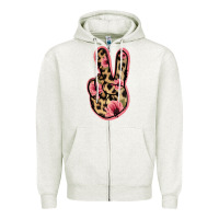 Oatmeal Heather Floral Leopard Peace Sign Zipper Hoodie - Jasminsmagicworld