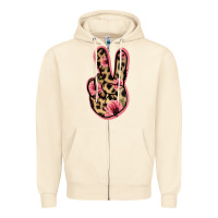 Sandshell Floral Leopard Peace Sign Zipper Hoodie - Jasminsmagicworld