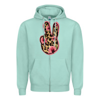 Seafoam Floral Leopard Peace Sign Zipper Hoodie - Jasminsmagicworld