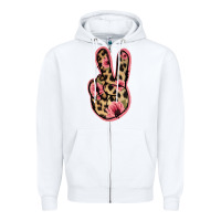 White Floral Leopard Peace Sign Zipper Hoodie - Jasminsmagicworld
