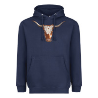 Navy longhorn cow head Heavyweight Hoodie - RanaPortraitStore