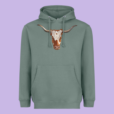 Longhorn Cow Head Heavyweight Hoodie Designed By Ranaportraitstore