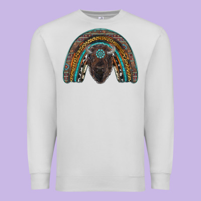 Western Rainbow With Bison Premium Sweatshirt Designed By Ranaportraitstore