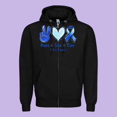 Peace Love Cure Colon Cancer Zipper Hoodie Designed By Jasminsmagicworld