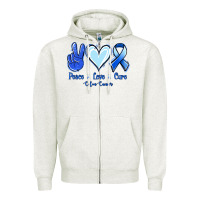 Oatmeal Heather Peace Love Cure Colon Cancer Zipper Hoodie - Jasminsmagicworld