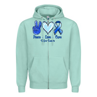 Seafoam Peace Love Cure Colon Cancer Zipper Hoodie - Jasminsmagicworld