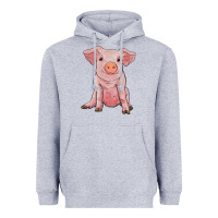 Heather Grey sitting pig Heavyweight Hoodie - RanaPortraitStore