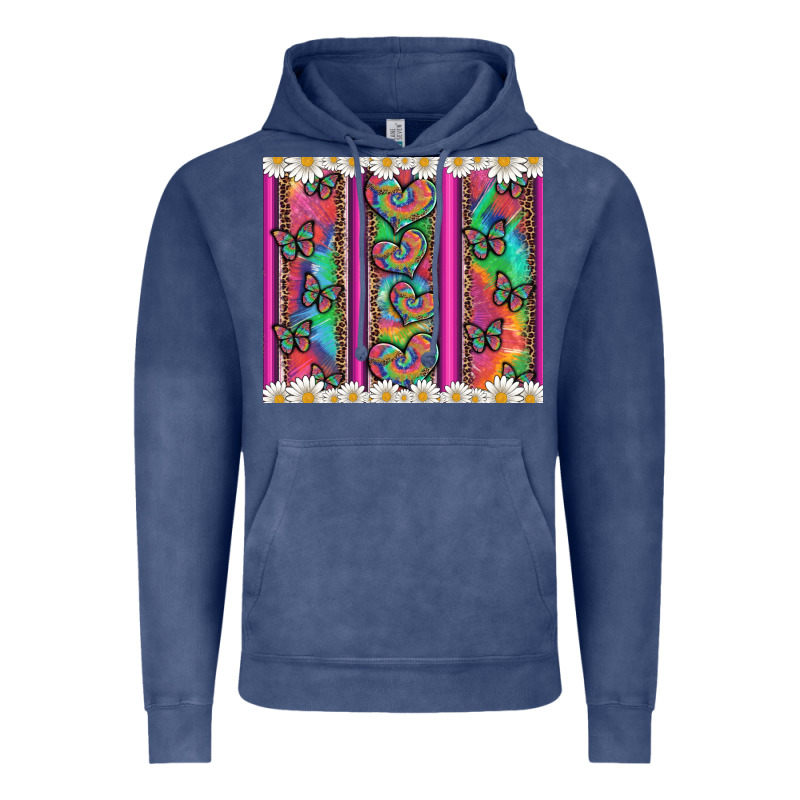 Tie Dye Hearts And Butterfly With Flowers Vintage Hoodie by Artiststas | Teevron