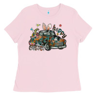 Bubblegum Pink Happy Easter Ladies Tee - CowhideDigitalArt