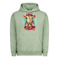 Pigment Oil Green Floral Cow Urban Hoodie - RanaPortraitStore