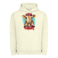 Pigment Pistachio Floral Cow Urban Hoodie - RanaPortraitStore