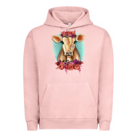 Pigment Salmon Floral Cow Urban Hoodie - RanaPortraitStore