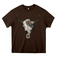 Chocolate Brown Cowhide Bull Skull Heavy Core Tee - Jasminsmagicworld