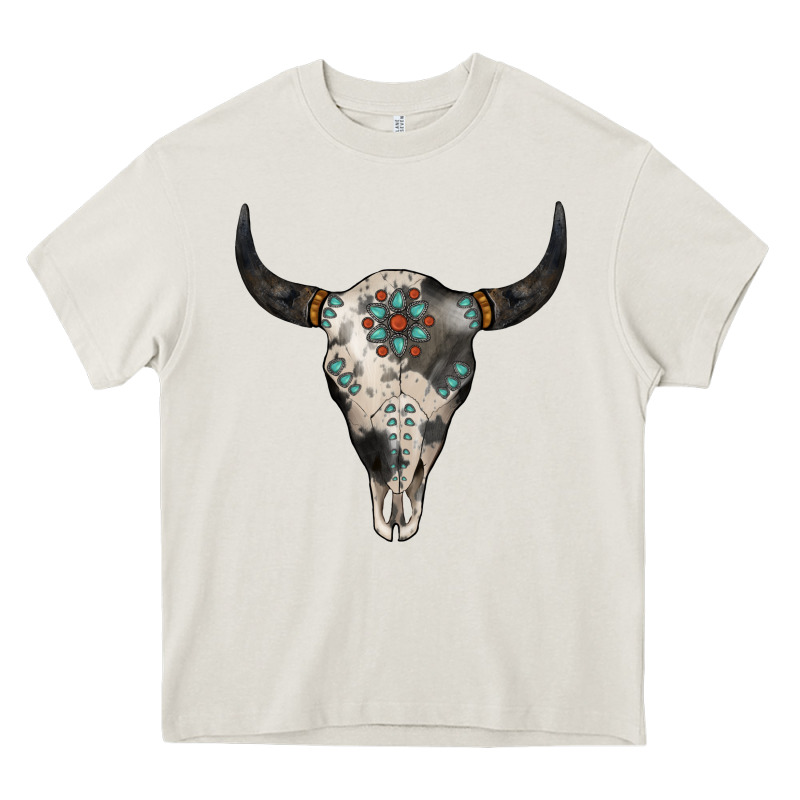 Cowhide Bull Skull Heavy Core Tee by Jasminsmagicworld | Teevron