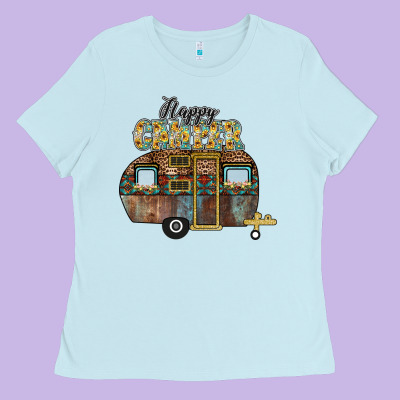 Happy Camper Ladies Tee Designed By Cowhidedigitalart
