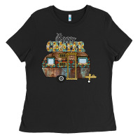 Black Happy Camper Ladies Tee - CowhideDigitalArt