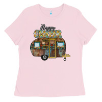 Bubblegum Pink Happy Camper Ladies Tee - CowhideDigitalArt