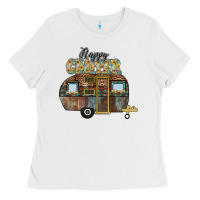 White Happy Camper Ladies Tee - CowhideDigitalArt
