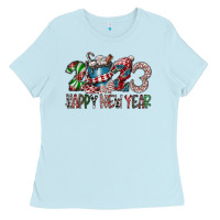 Baby Blue 2023 Happy New Year Ladies Tee - CowhideDigitalArt