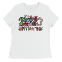 White 2023 Happy New Year Ladies Tee - CowhideDigitalArt