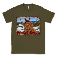 Army Green merry christmas highland cow with farm Classic Tee - RanaPortraitStore