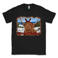 Black merry christmas highland cow with farm Classic Tee - RanaPortraitStore