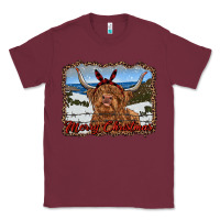 Burgundy merry christmas highland cow with farm Classic Tee - RanaPortraitStore