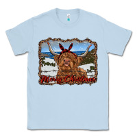 Dusty Blue merry christmas highland cow with farm Classic Tee - RanaPortraitStore