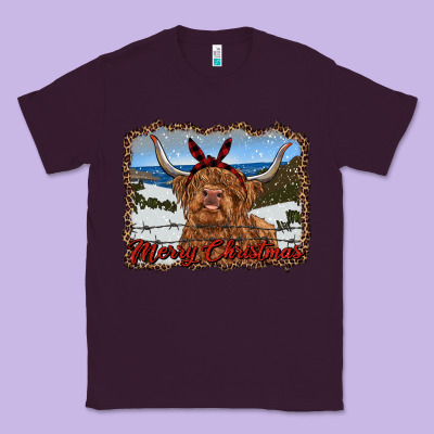 Merry Christmas Highland Cow With Farm Classic Tee Designed By Ranaportraitstore