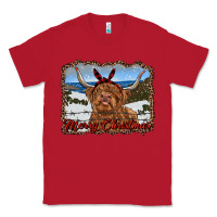 Red merry christmas highland cow with farm Classic Tee - RanaPortraitStore